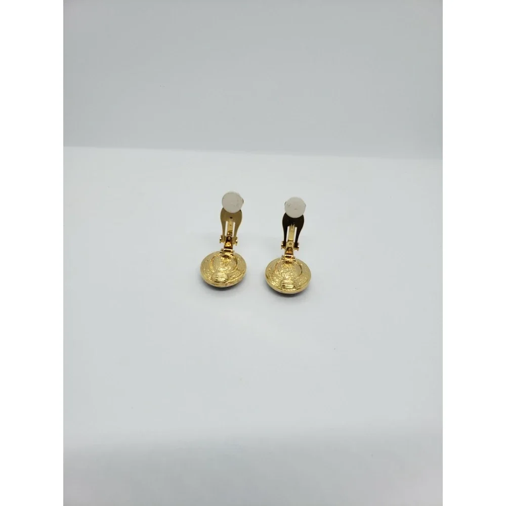 Gold Tone Oval‎ Rhinestones Blue Cut Glass Stone Clip On Fashion Earrings